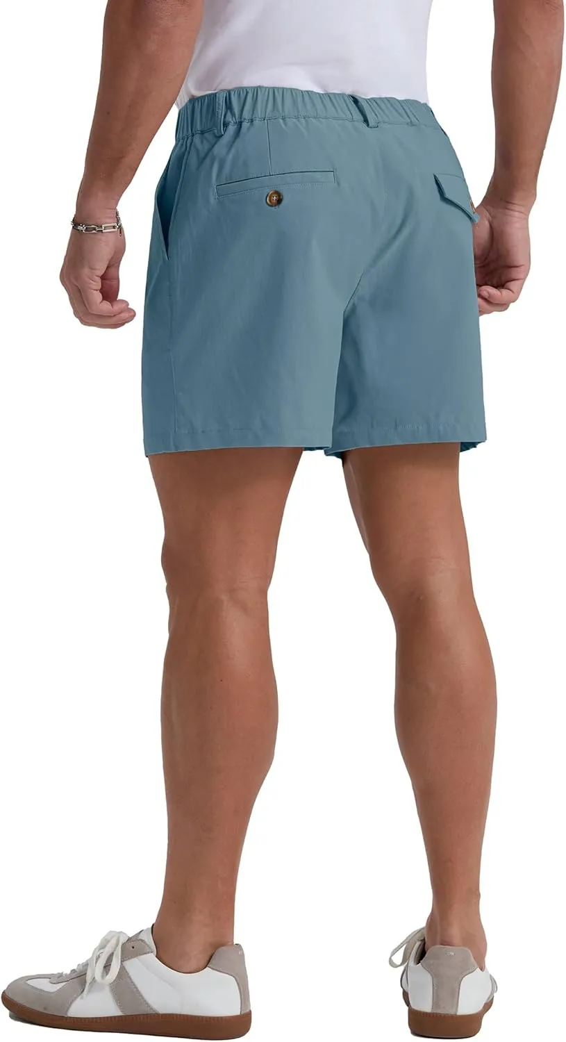 Askdeer Men's 5.5" Shorts Classic-fit Casual Elastic Waistband Shorts Summer Walking, Office, Daily Wear with Multi-Pockets