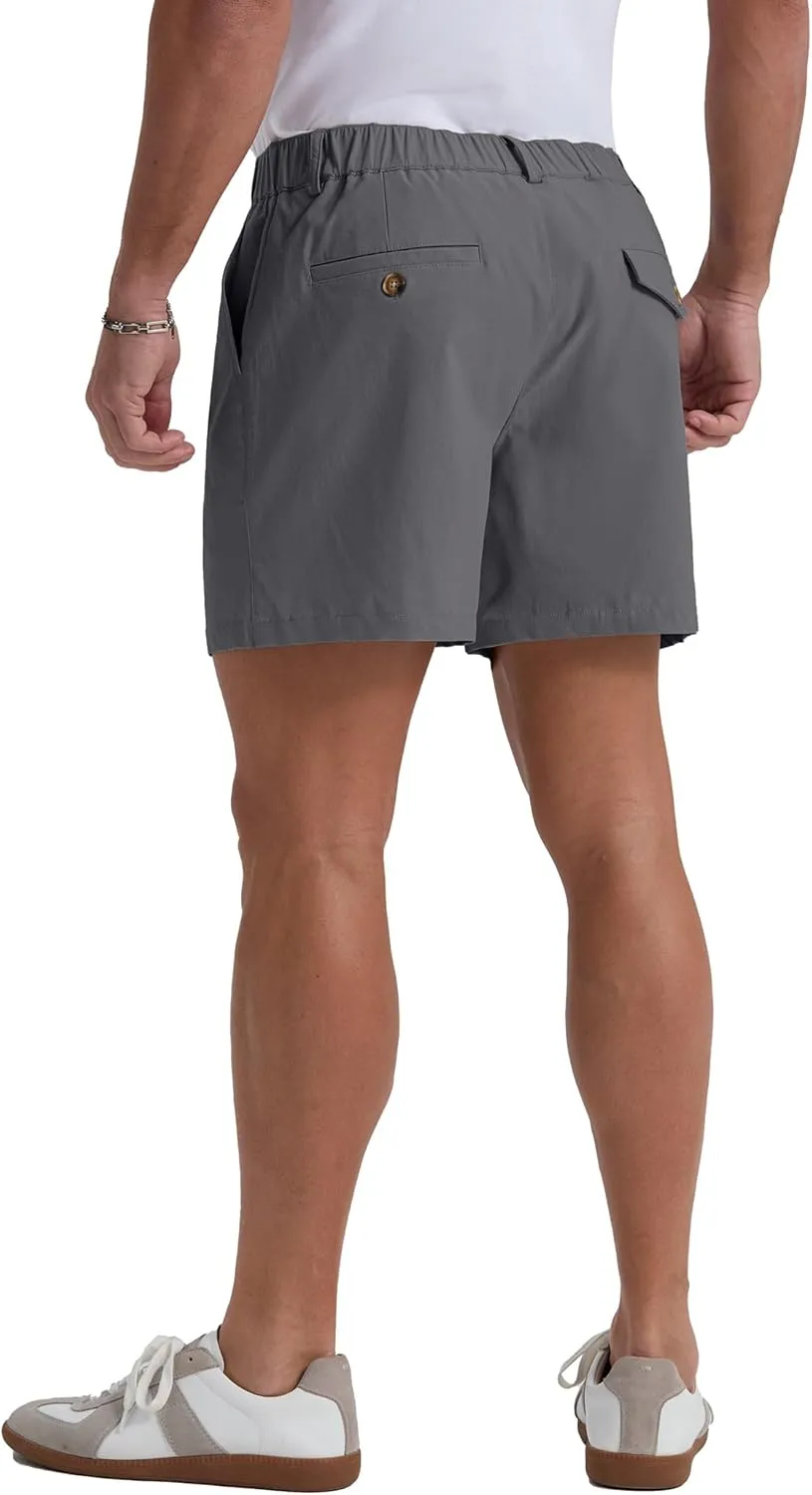 Askdeer Men's 5.5" Shorts Classic-fit Casual Elastic Waistband Shorts Summer Walking, Office, Daily Wear with Multi-Pockets