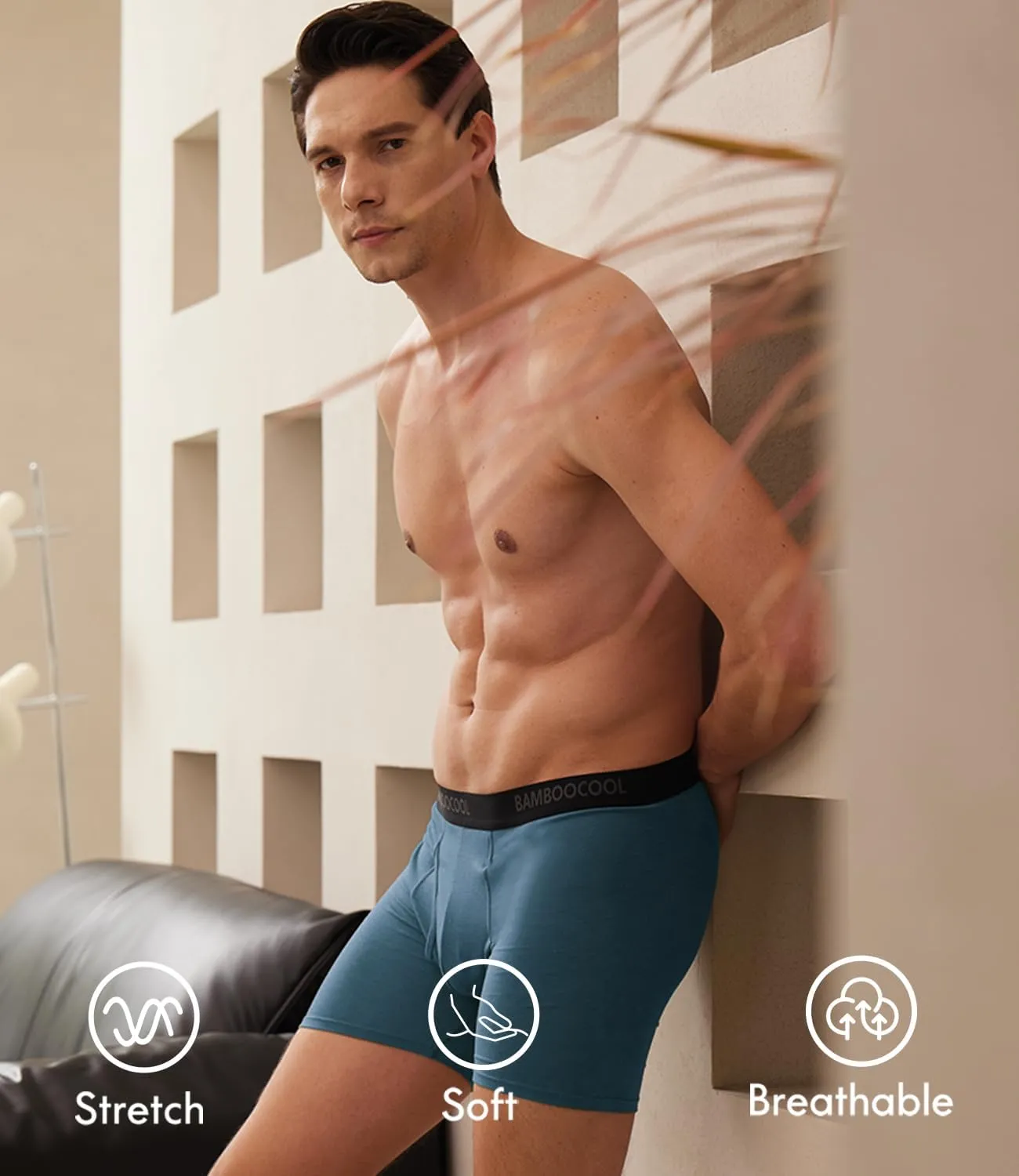BAMBOO COOL Men's Underwear Breathable Boxer Briefs with Fly Moisture-Wicking Lightweight Underwear 7-Pack
