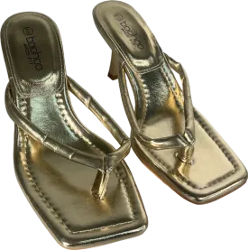 Boohoo Gold Wide Fit Heeled Thong Sandals UK 6