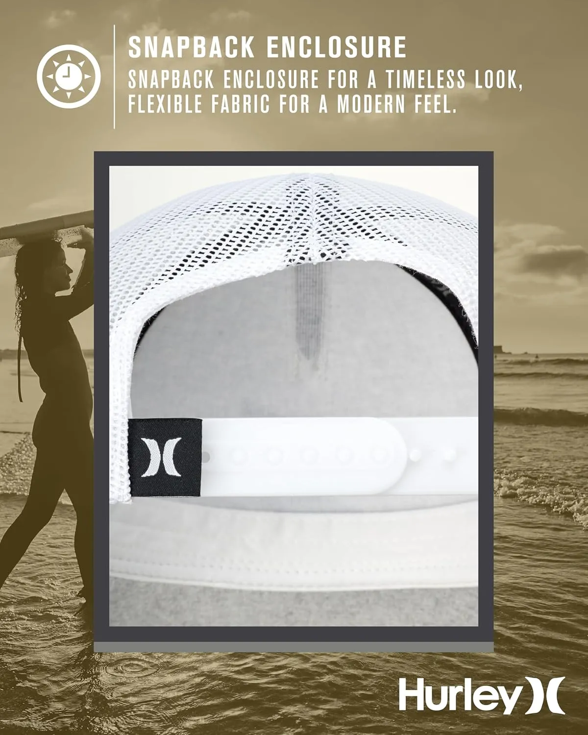 Hurley Men's Trucker Hat - Lightweight Breathable Poly Mesh Back Curved Bill Baseball Cap with Adjustable Snap Closure