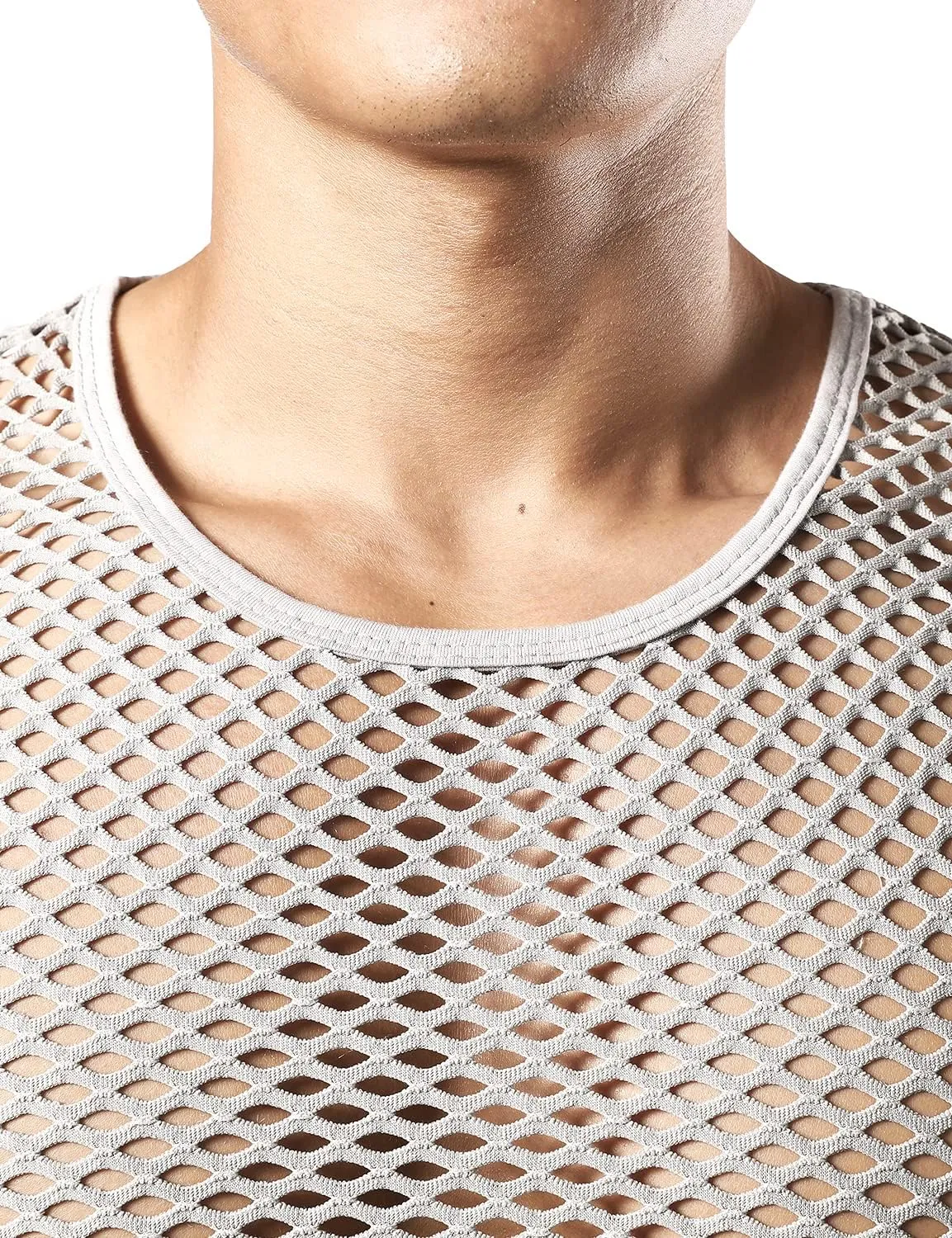 JOGAL Men's Mesh Fishnet Fitted Sleeveless Muscle Top