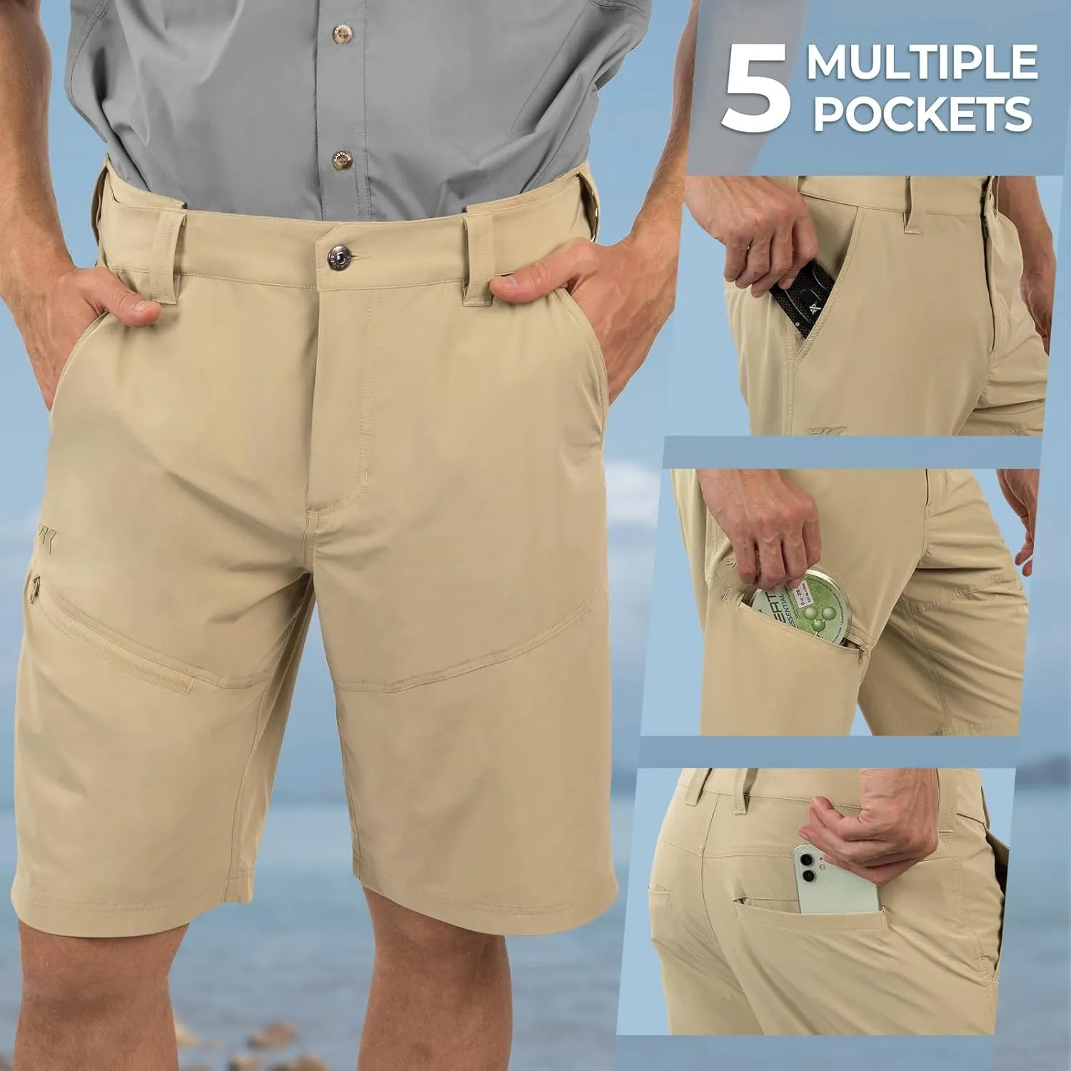 KastKing Cool Caster Men's Fishing Shorts, UPF 50  Hiking Shorts, 10.5?? and 7.5?? Available, Water Repellent, 4-Way Stretch