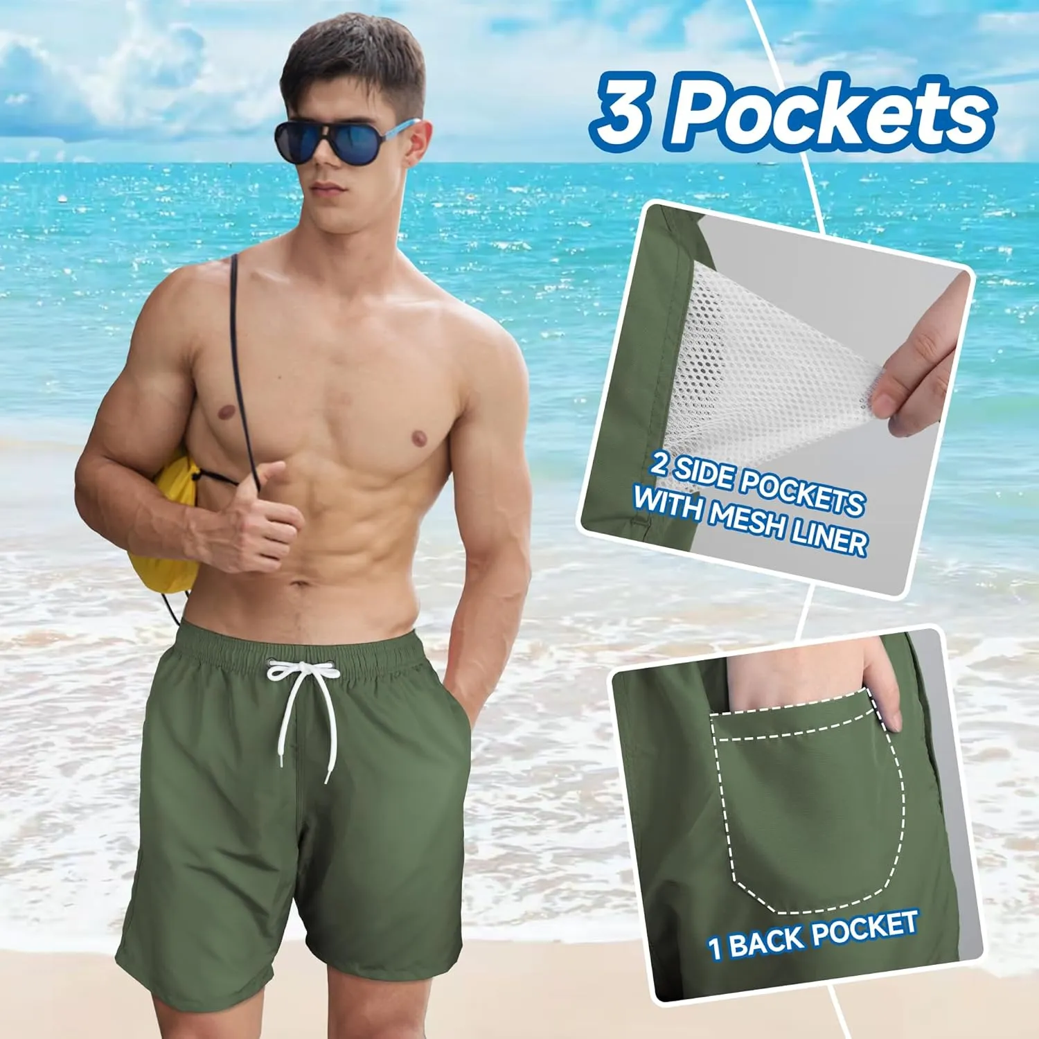Mens Swim Trunks Swim Shorts Swimwear Quick Dry 7???? Swimming Trunks with Mesh Lining