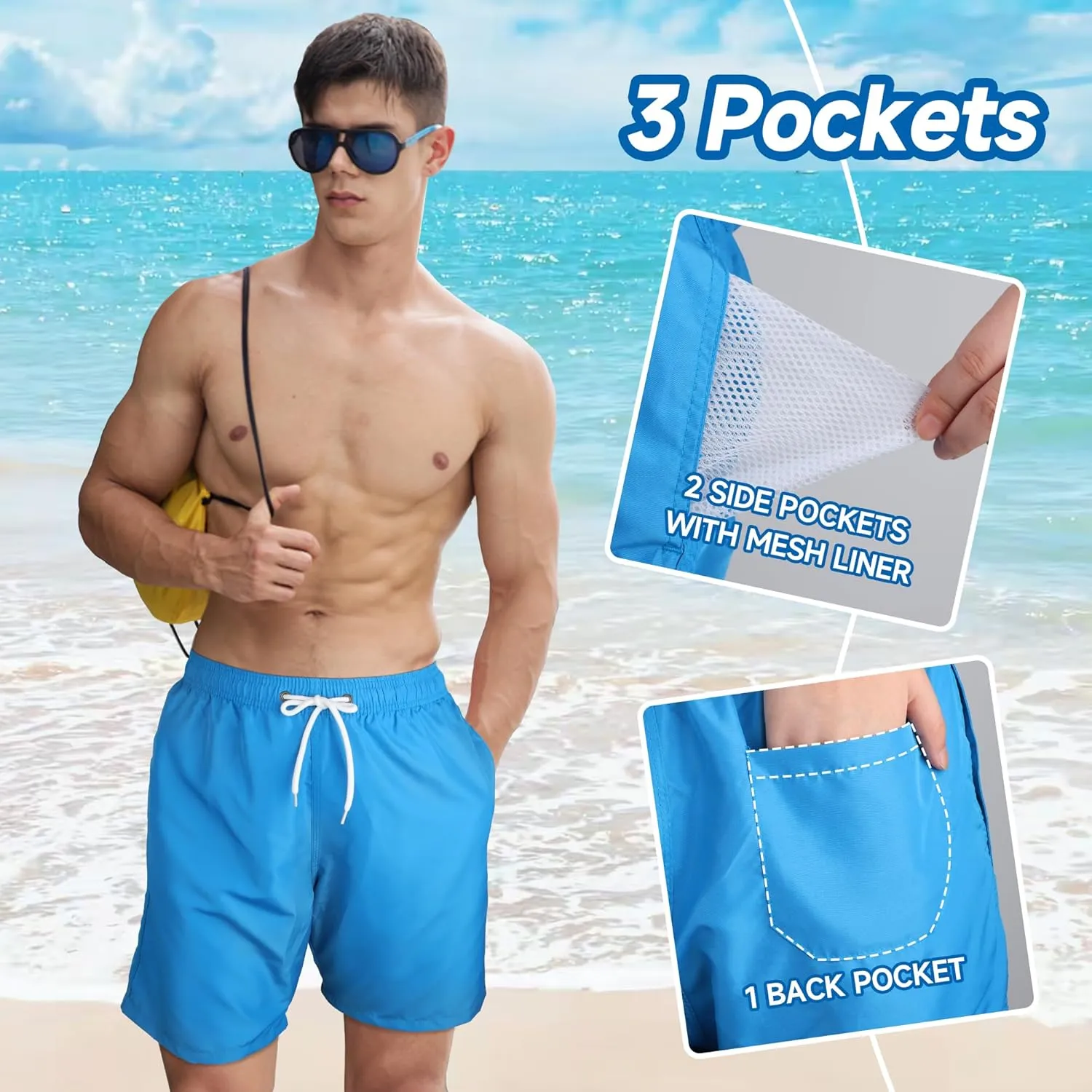 Mens Swim Trunks Swim Shorts Swimwear Quick Dry 7???? Swimming Trunks with Mesh Lining