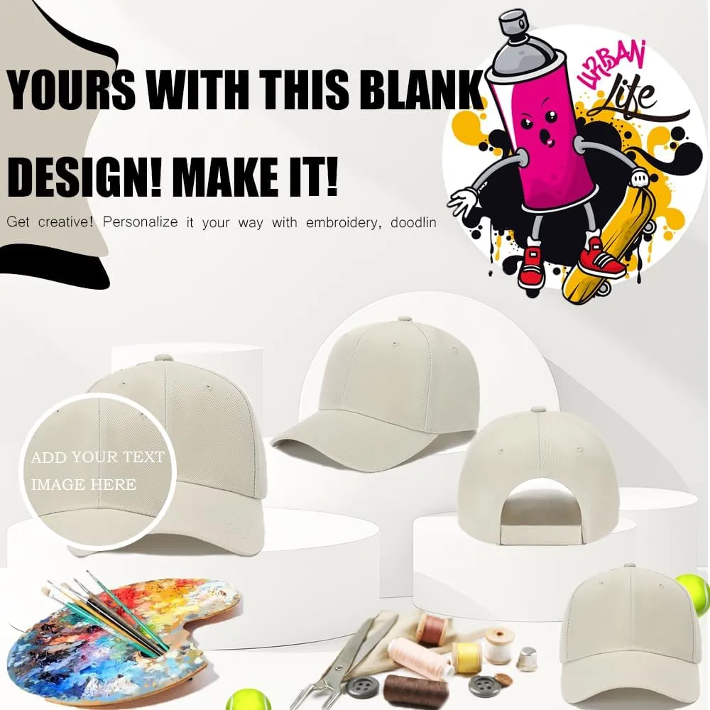 ZH Plain Adjustable Baseball Cap - Lot of 12 Unisex Blank Design Caps