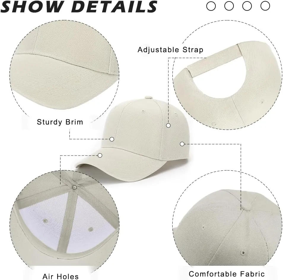 ZH Plain Adjustable Baseball Cap - Lot of 12 Unisex Blank Design Caps