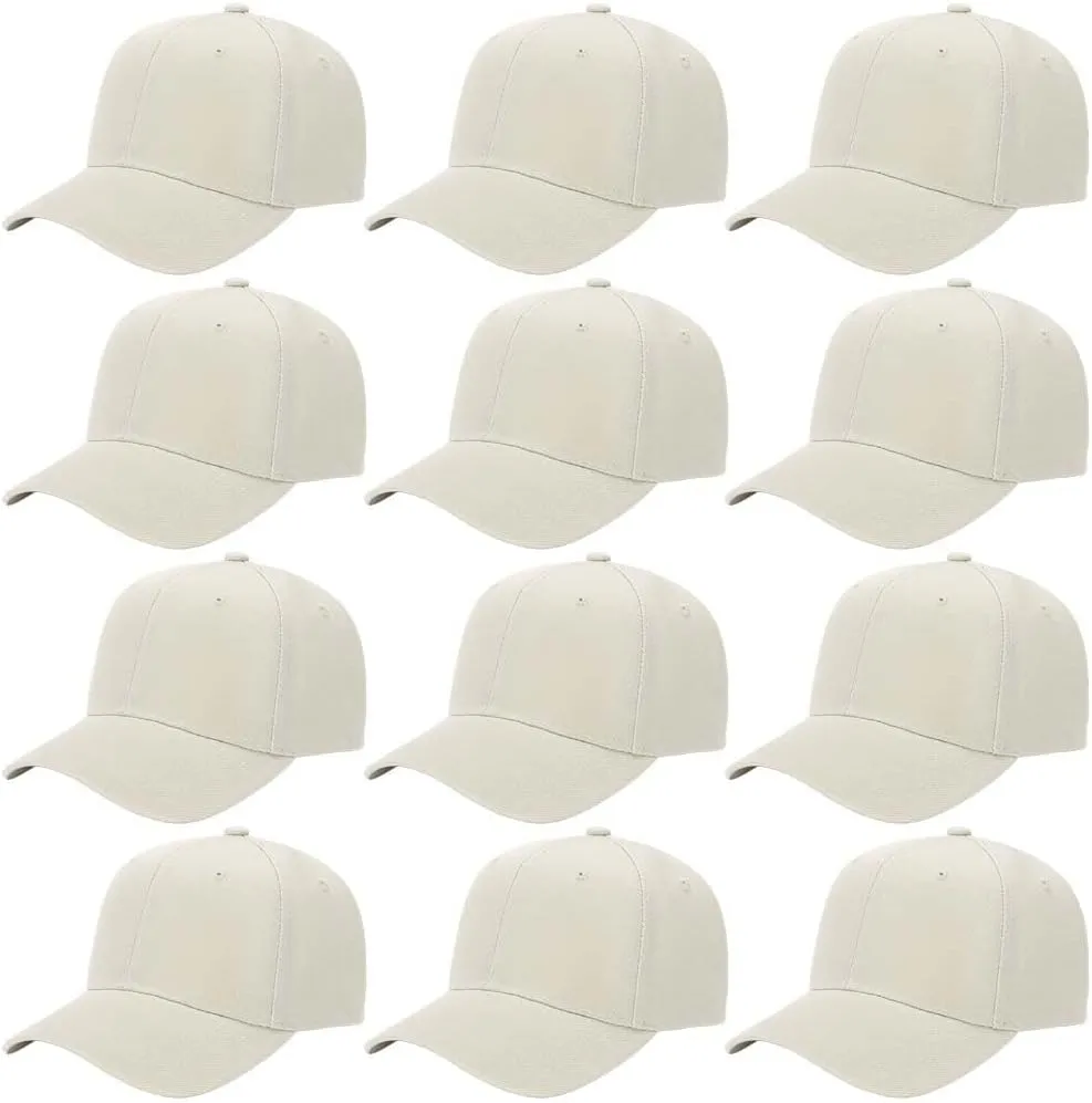 ZH Plain Adjustable Baseball Cap - Lot of 12 Unisex Blank Design Caps